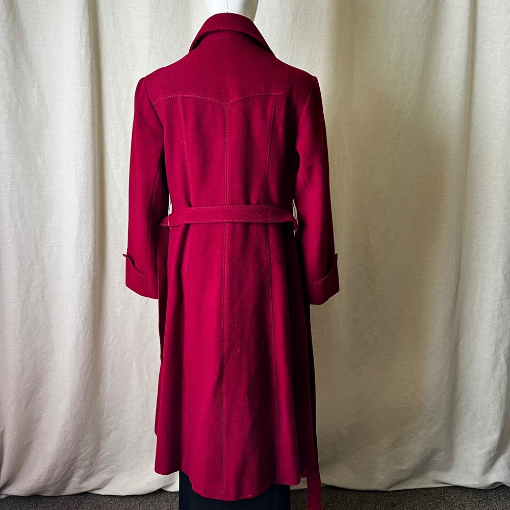 Vintage Red Wool Belted Coat XS S Quilted Zip Out Lining - Picture 5 of 10